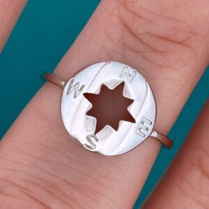 Domed Compass Sterling Silver Ring 925 Size 6